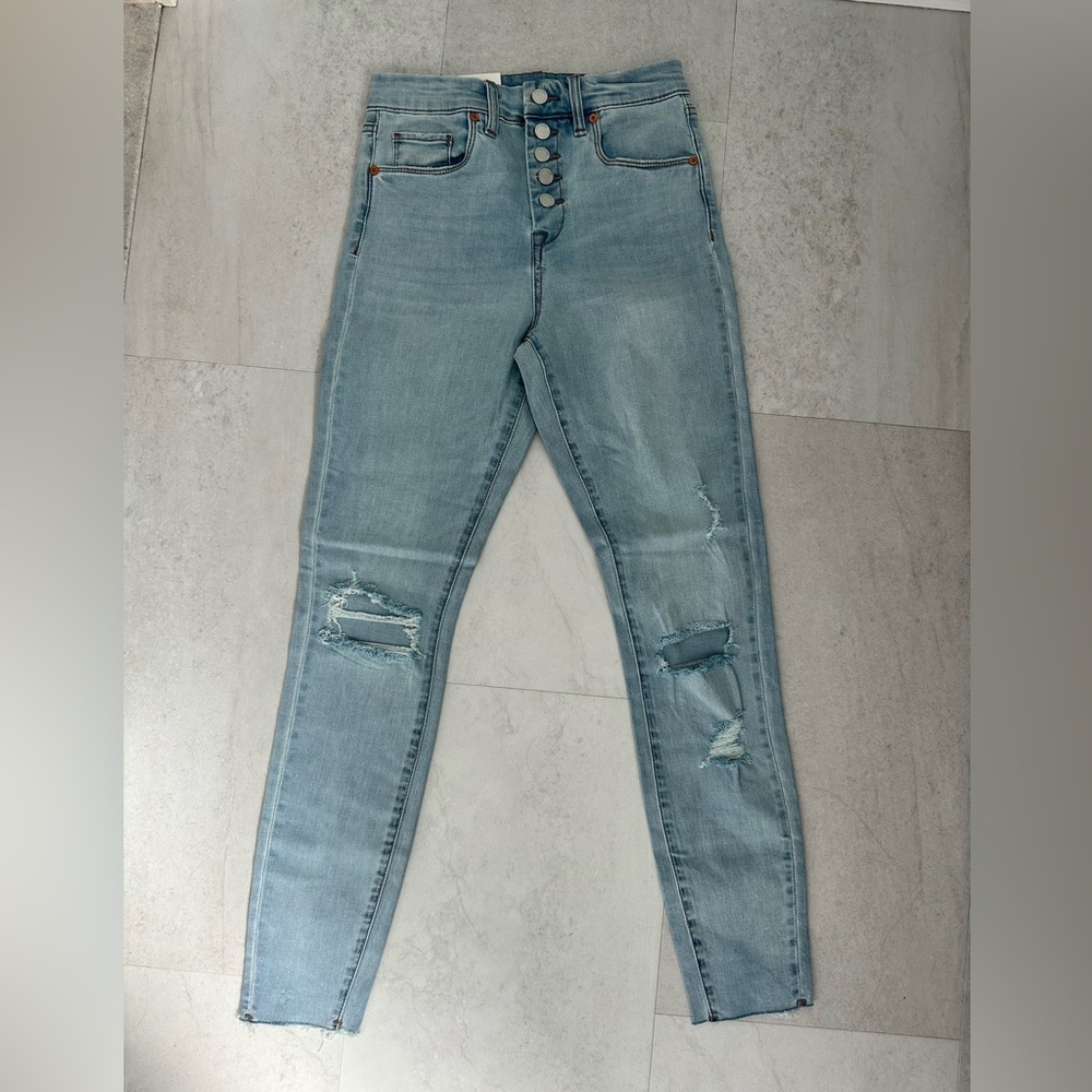 Blank NYC Blue Skinny Jeans with Distressed Details